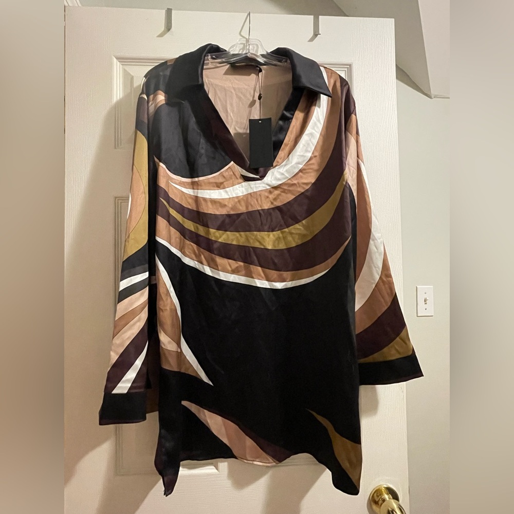 Fashion Nova Luxe Silky Long Sleeve Shirt Dress